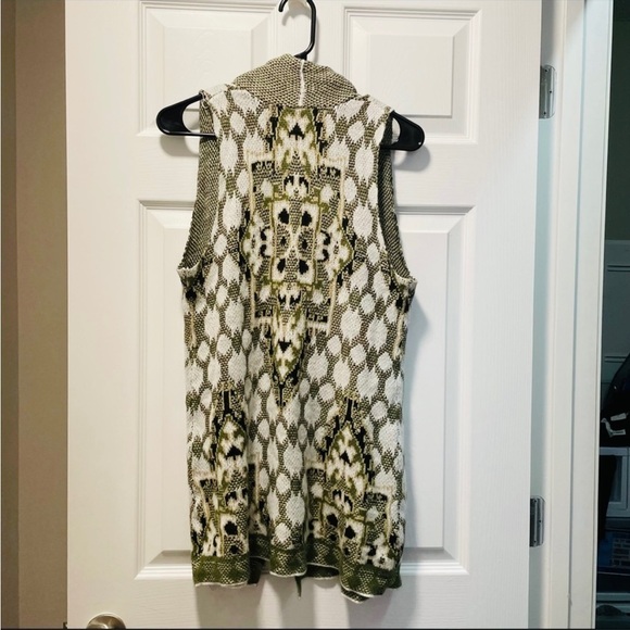New Directions Cascade Open Front Sweater Vest Green White… - Picture 6 of 9